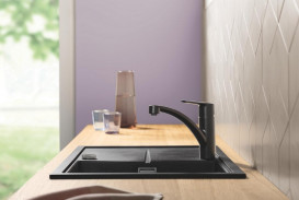 Змішувач для кухні Grohe QuickFix Start одноважільний з висувною лійкою чорний матовий 303072431