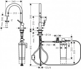 Смеситель для кухни Hansgrohe Aqittura M91 FilterSystem 210 однорычажный с выдвижным носиком стартовый комплект черный матовый 76801670