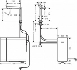 Смеситель для кухни Hansgrohe Aqittura M91 SodaSystem 240 однорычажный стартовый набор нержавеющая сталь 76810800