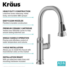 Смеситель для кухни Kraus Allyn с выдвижной лейкой сатин KPF-4102SFS