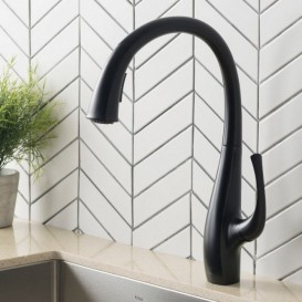 Змішувач для кухні Kraus Ansel  одноважільний з висувним виливом чорний матовий KPF-1675MB