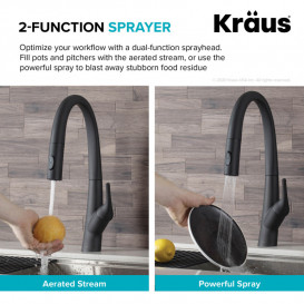 Смеситель для кухни Kraus Arqo с выдвижной лейкой латунь матовый черный KPF-2523MB