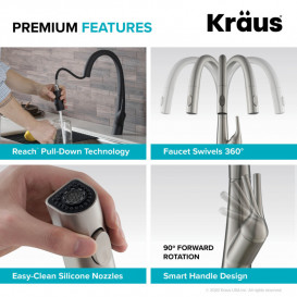 Смеситель для кухни Kraus Arqo с выдвижной лейкой латунь матовый черный KPF-2523MB