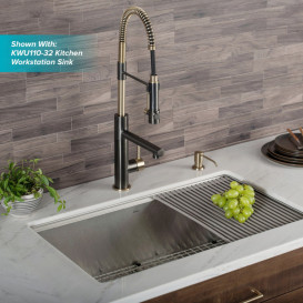 Смеситель для кухни Kraus Artec Pro с выдвижной лейкой черная сталь/матовое золото KPF-1603SBBG