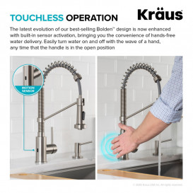 Змішувач для кухні Kraus Bolden з висувною лійкою сенсорний сатин KSF-1610SFS