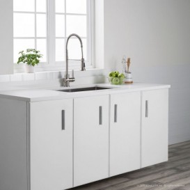 Смеситель для кухни Kraus Brit пружинный с выдвижным шлангом сатин KPF-1690SFS