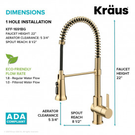 Змішувач для кухні Kraus Britt під фільтр латунь золото KFF-1691BG