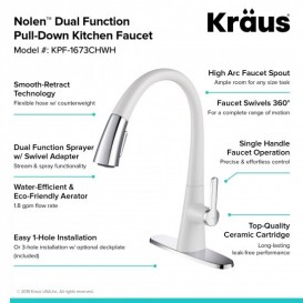 Смеситель для кухни Kraus Nolen однорычажный хром/белый KPF-1673CHWH