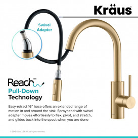 Смеситель для кухни Kraus Oletto с выдвижной лейкой латунь золото KPF-2620BB