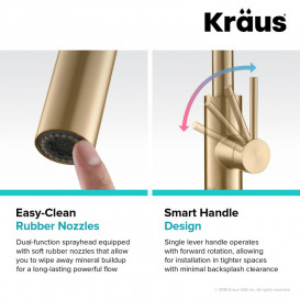 Смеситель для кухни Kraus Oletto с выдвижной лейкой латунь золото KPF-2620BB