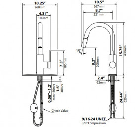 Смеситель для кухни Kraus Oletto с выдвижной лейкой латунь золото KPF-2620BB