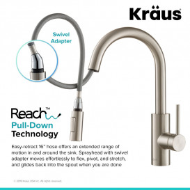 Змішувач для кухні Kraus Oletto з висувною лійкою латунь сатин KPF-2620SFS