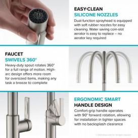 Змішувач для кухні Kraus Oletto з висувною лійкою латунь сатин KPF-2821SFS