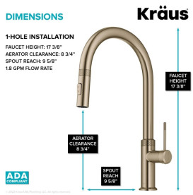 Змішувач для кухні Kraus Oletto з висувною лійкою матове золото KPF-2654BG