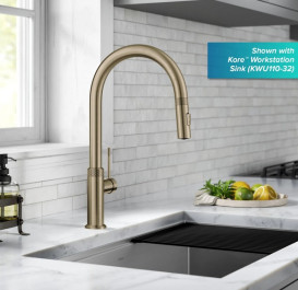 Змішувач для кухні Kraus Oletto з висувною лійкою матове золото KPF-2654BG