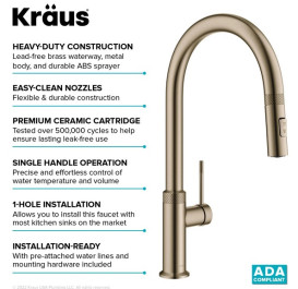 Змішувач для кухні Kraus Oletto з висувною лійкою матове золото KPF-2654BG