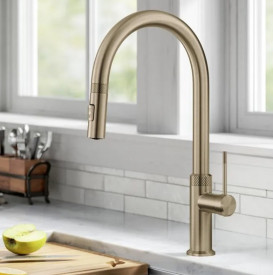 Змішувач для кухні Kraus Oletto з висувною лійкою матове золото KPF-2654BG