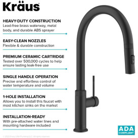 Змішувач для кухні Kraus Oletto з висувною лійкою матовий чорний KPF-2654MB