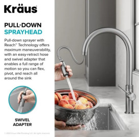 Змішувач для кухні Kraus Oletto з висувною лійкою матовий чорний KPF-2654MB