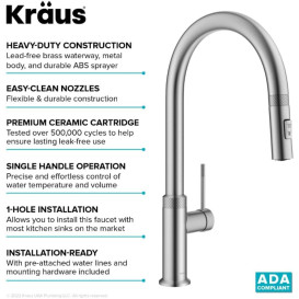 Смеситель для кухни Kraus Oletto с выдвижной лейкой сатин KPF-2654SFS