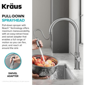 Смеситель для кухни Kraus Oletto с выдвижной лейкой сатин KPF-2654SFS