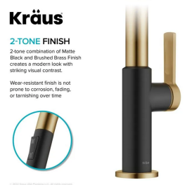 Змішувач для кухні Kraus Oletto з висувною лійкою матова латунь/матовий чорний KPF-2820BBMB