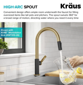 Змішувач для кухні Kraus Oletto з висувною лійкою матова латунь/матовий чорний KPF-2820BBMB