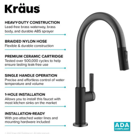 Смеситель для кухни Kraus Oletto с выдвижной лейкой черная сталь/матовый черный KPF-2820MBSFSB