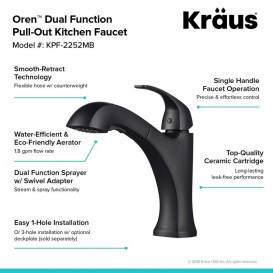 Смеситель для кухни Kraus Oren однорычажный матовый чёрный KPF-2252MB