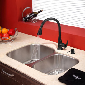 Змішувач для кухні Kraus Premier Kitchen з висувною лійкою латунь чорна бронза KPF-2230ORB