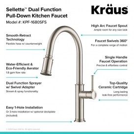Змішувач для кухні Kraus Sellette змішувач нержавіюча сталь KPF-1680SFS