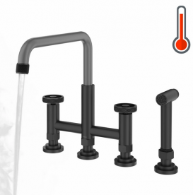 Смеситель для кухни Kraus Urbix ColorSmart™ с боковой выдвижной лейкой матовый черный/серый KPF-3125MBGRCC