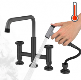 Смеситель для кухни Kraus Urbix ColorSmart™ с боковой выдвижной лейкой матовый черный/серый KPF-3125MBGRCC