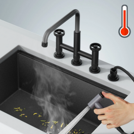 Смеситель для кухни Kraus Urbix ColorSmart™ с боковой выдвижной лейкой матовый черный/серый KPF-3125MBGRCC