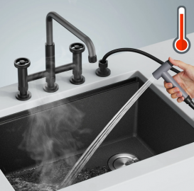 Смеситель для кухни Kraus Urbix ColorSmart™ с боковой выдвижной лейкой матовый черный/серый KPF-3125MBGRCC