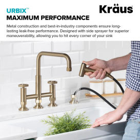Смеситель для кухни Kraus Urbix с боковой выдвижной лейкой матовое золото KPF-3125BG