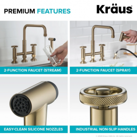 Смеситель для кухни Kraus Urbix с боковой выдвижной лейкой матовое золото KPF-3125BG