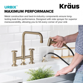 Смеситель для кухни Kraus Urbix с боковой выдвижной лейкой матовое золото KPF-3125BG