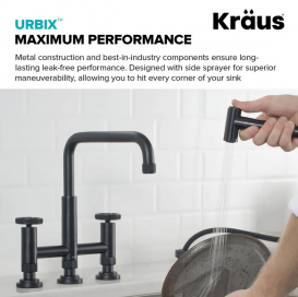 Смеситель для кухни Kraus Urbix с боковой выдвижной лейкой матовый черный KPF-3125MB