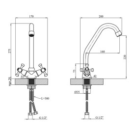 Смеситель для кухни Kroner KRM Rhein-C030 двухвентильный хром CV014915