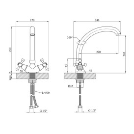 Смеситель для кухни Kroner KRM Rhein-C032 двухвентильный хром CV017352