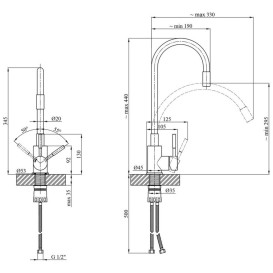 Змішувач для кухні Kroner KRP Edelstahl Klassisch-ESG035GRA з гнучким виливом нікель/сірий CV024354