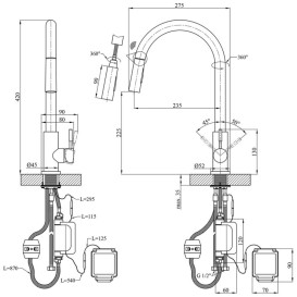 Смеситель для кухни Kroner KRP Edelstahl Klassisch-PVD03916S с выдвижным изливом сенсорный графит CV032496