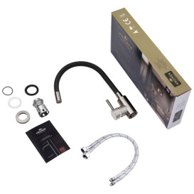 Смеситель для кухни Kroner KRP Edelstahl Klassisch-PVD035BLK с гибким изливом нержавеющая сталь/черный CV032635