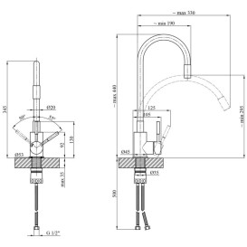 Смеситель для кухни Kroner KRP Edelstahl Klassisch-PVD035BLK с гибким изливом нержавеющая сталь/черный CV032635