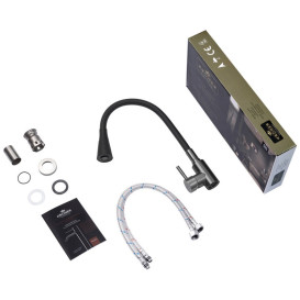 Смеситель для кухни Kroner KRP Edelstahl Klassisch-PVD031BLK с гибким изливом графит/черный CV035373