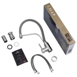 Смеситель для кухни Kroner KRP Edelstahl EdelstahlKlassisch-ESG03593GRA с гибким изливом нержавеющая сталь/серый CV035454