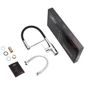 Смеситель для кухни Kroner KRP Ersel-C03111BLK с гибким изливом хром/черный CV033804