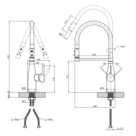 Смеситель для кухни Kroner KRP Ersel-SCH03112BLK с гибким изливом черный CV035578
