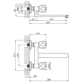 Смеситель для кухни Kroner KRP Hamburg-C040 настенный двухвентильный хром CV012066